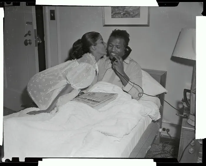 Framed Print : Sugar Ray Robinson Being Greeted by Wife on Waking Framed Print : Sugar Ray Robinson Being Greeted by Wife on Waking
