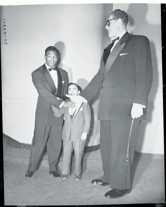 Framed Print : Sugar Ray Robinson Shaking Hands with Mascot Looking On Framed Print : Sugar Ray Robinson Shaking Hands with Mascot Looking On