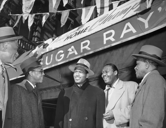 Framed Print : Sugar Ray Robinson Standing in Street with Friends Framed Print : Sugar Ray Robinson Standing in Street with Friends