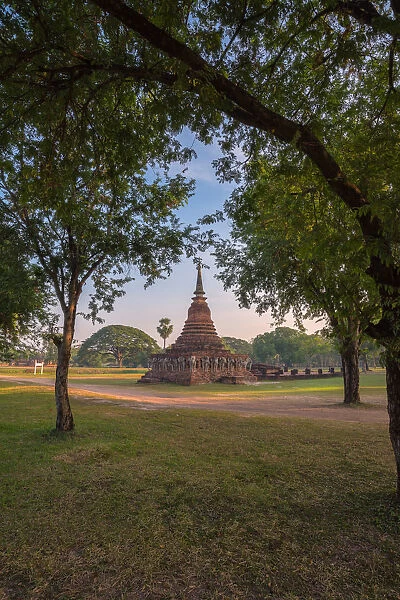 Sukhothai ancient temple in the morning sunrise