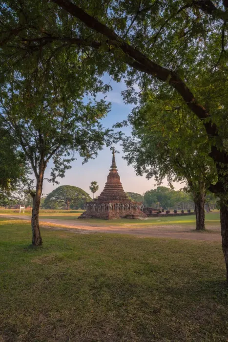 Framed Print : Sukhothai ancient temple in the morning sunrise