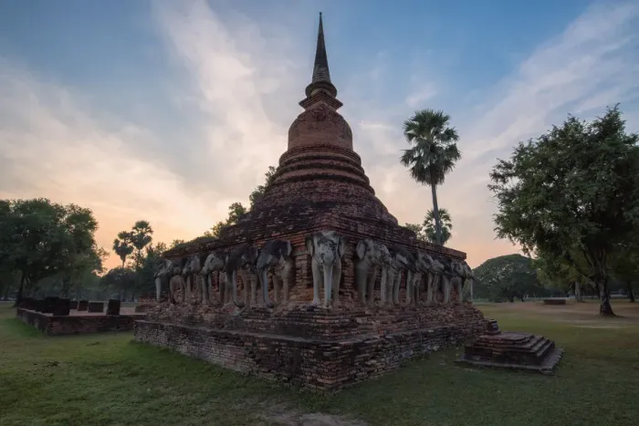 Framed Print : Sukhothai ancient temple in the morning sunrise