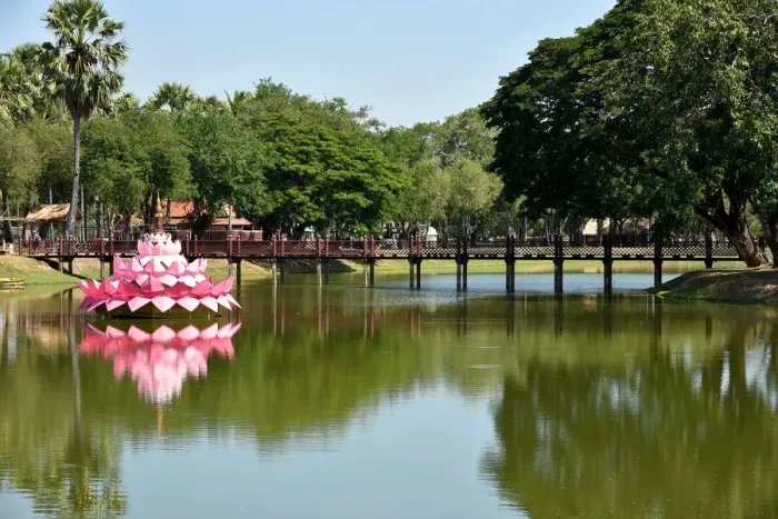 Framed Print : Sukhothai archeologic site with lpink flower on lake Thailand, Asia Framed Print : Sukhothai archeologic site with lpink flower on lake Thailand, Asia