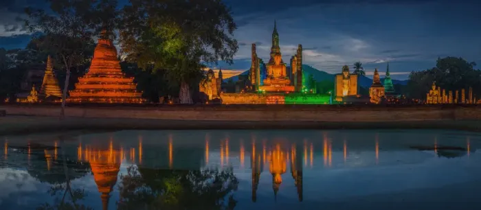 Framed Print : sukhothai historical park, world heritage site in Thailand were illuminated in the light show