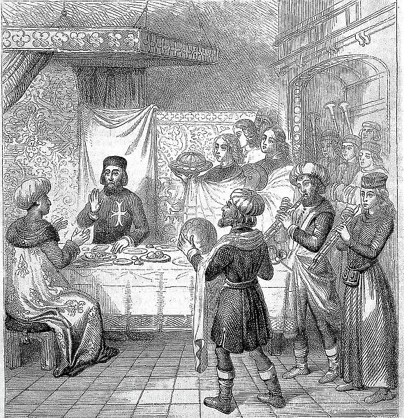 Sultan Cem or Cem Sultan, 1459-1495, also called Jem Sultan or Zizim by the French, was an heir to the Ottoman throne in the 15th century, here with Pierre dAubusson at a dinner in Rhodes, Greece, Historical