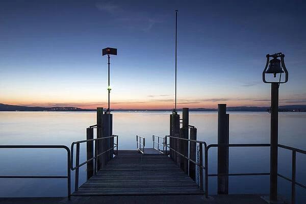 Summer evening mood, boat pier on Lake Constance, Lake Constance, Mannenbach, Canton of Thurgau, Switzerland