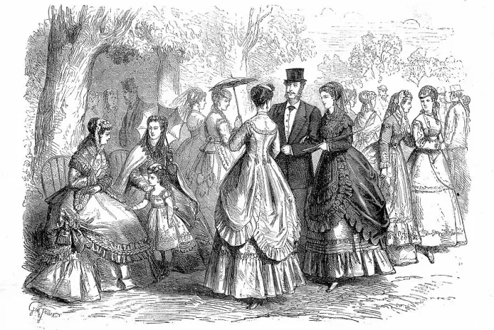 Framed Print : Summer fashion in 1869 in Paris, Noble people walking on Sunday afternoon, France, Historic, digitally restored reproduction of an original 19th century master, exact original date unknown Framed Print : Summer fashion in 1869 in Paris, Noble people walking on Sunday afternoon, France, Historic, digitally restored reproduction of an original 19th century master, exact original date unknown