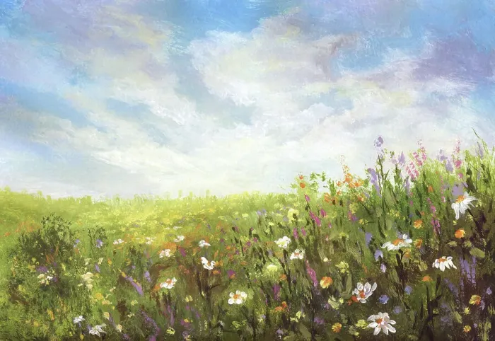 Framed Print : Summer meadow, painting Framed Print : Summer meadow, painting