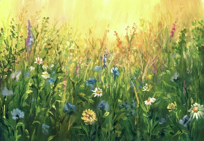Framed Print : Summer meadow, watercolor painting Framed Print : Summer meadow, watercolor painting