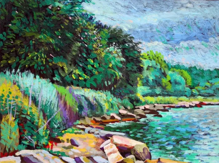 Framed Print : Summer shore of Hudson River, New York Framed Print : Summer shore of Hudson River, New York