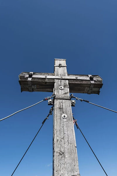 Summit cross of Mt Jenner, Berchtesgaden National Park, Berchtesgadener Land district, Upper Bavaria, Bavaria, Germany