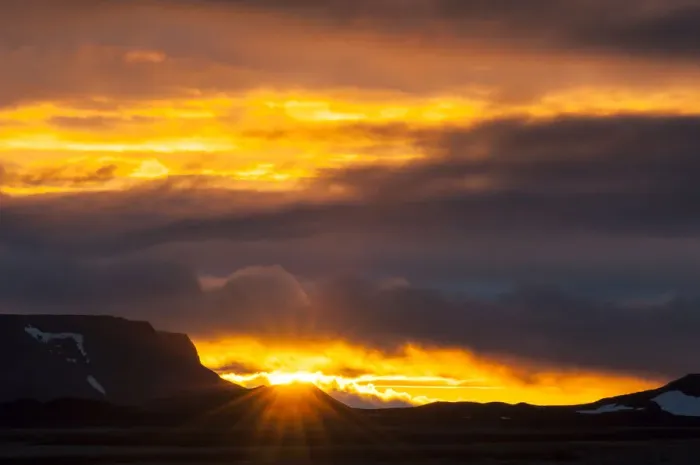Framed Print : Sun breaking through the clouds, sunset, Myvatn area, Norourland eystra, Iceland