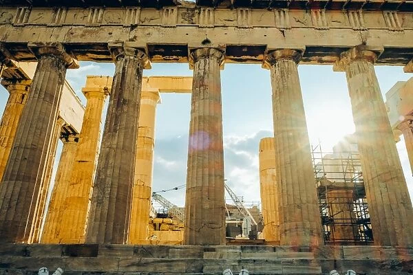 Sun Flare Through Parthenon Stone Columns