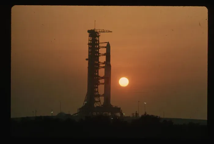 Framed Print : Sun Rises Behind Skylab Rocket