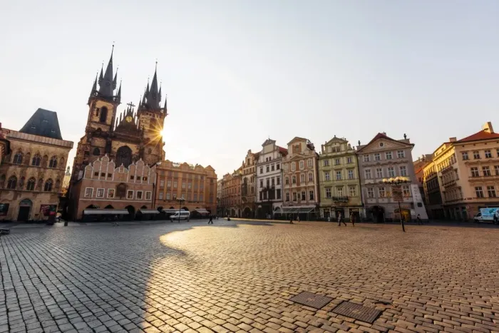 Framed Print : Sunbeam shining through the towers of Tyn Church at the Old Town Square, Prague, Czech Republic Framed Print : Sunbeam shining through the towers of Tyn Church at the Old Town Square, Prague, Czech Republic