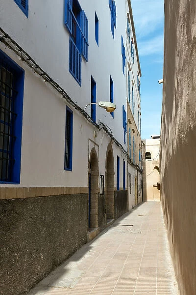Sunny alley in the medina of Essaouira, Morocco