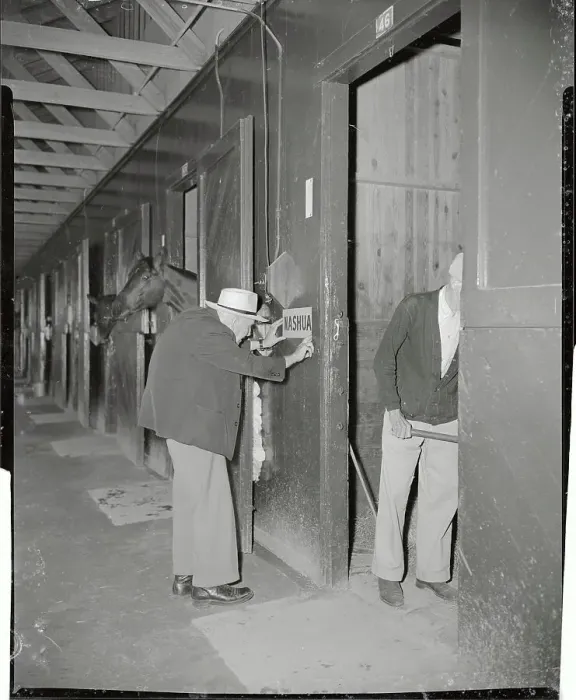 Framed Print : Sunny Jim Fitzsimmons Displaying Sign in Horse Stables Framed Print : Sunny Jim Fitzsimmons Displaying Sign in Horse Stables