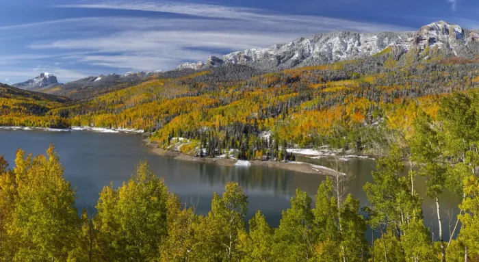 Framed Print : Sunny landscape with Silver Jack Reservoir and forest in autumn, Colorado, USA Framed Print : Sunny landscape with Silver Jack Reservoir and forest in autumn, Colorado, USA
