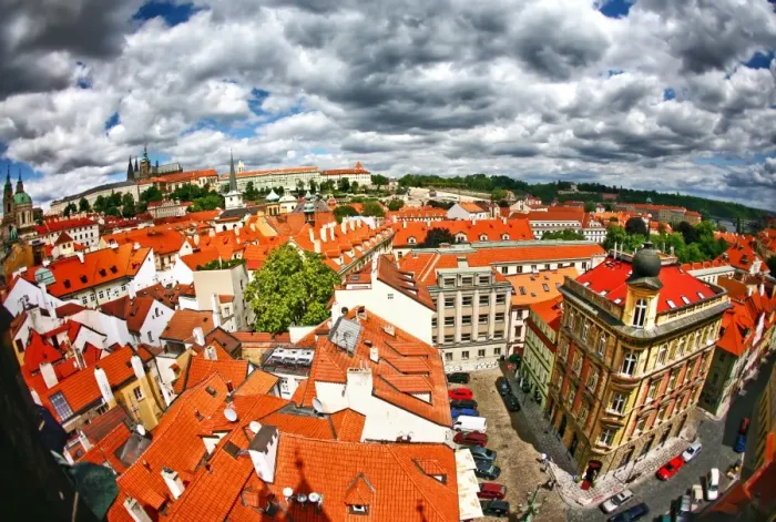 Framed Print : Sunny Prague, Czech Republic cityscape before storm Framed Print : Sunny Prague, Czech Republic cityscape before storm