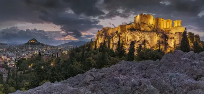 Framed Print : Sunrise at the Acropolis from Aeropagus Hill, Athens