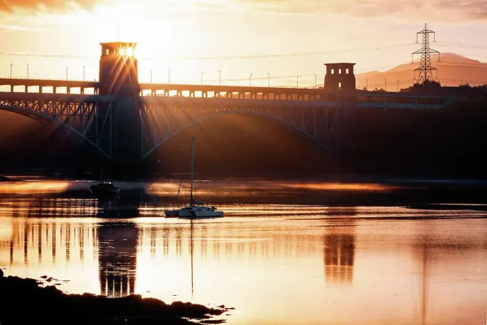 Framed Print : Sunrise, Britannia Bridge, Menai Straits, Anglesey, Wales