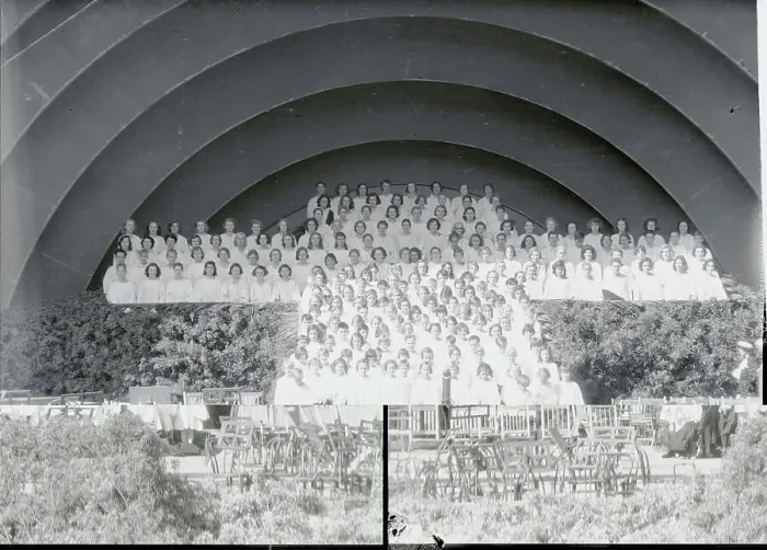 Framed Print : Sunrise Chorus Seated in Cross Formation Framed Print : Sunrise Chorus Seated in Cross Formation