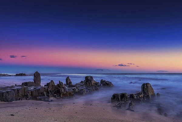 Sunrise, Clouds, Sky, Rocks, Pink, Blue, Ocean, Sea, Atlantic Ocean, Cape Town, South Africa