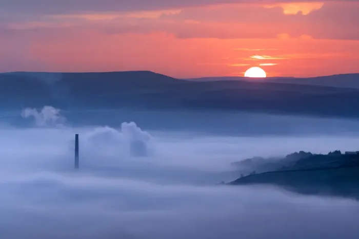 Framed Print : Sunrise over a foggy Castleton, English Peak District. UK Framed Print : Sunrise over a foggy Castleton, English Peak District. UK