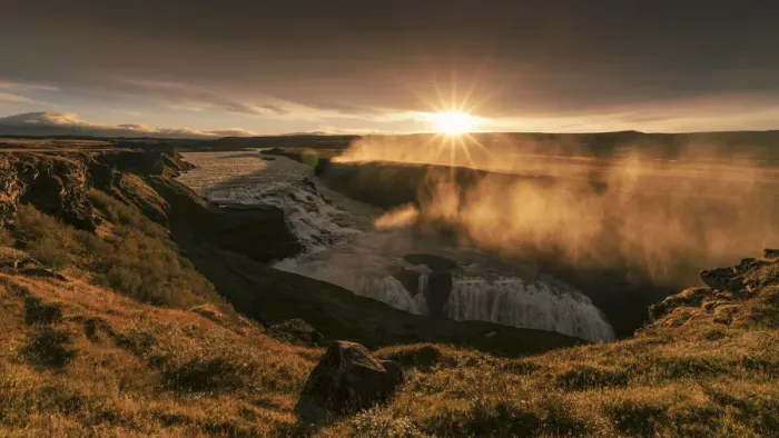 Framed Print : Sunrise at Gullfoss waterfall in Iceland Framed Print : Sunrise at Gullfoss waterfall in Iceland
