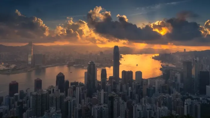Framed Print : Sunrise over Hong Kong city center Framed Print : Sunrise over Hong Kong city center