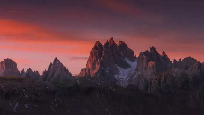 Framed Print : Sunrise at the mountain range in Dolomites