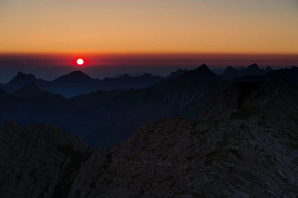 Sunrise above the peaks of the Allgau Alps, Oberstdorf, Bavaria, Germany