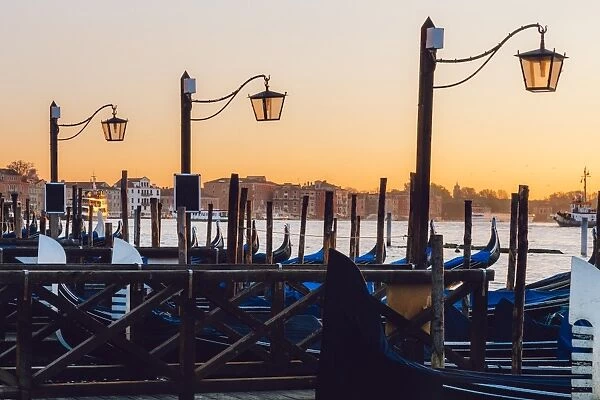 Sunrise view on gondola station near Piazza San Marco