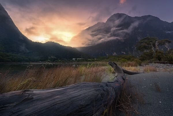 sunrise view at milford sound, New Zealand