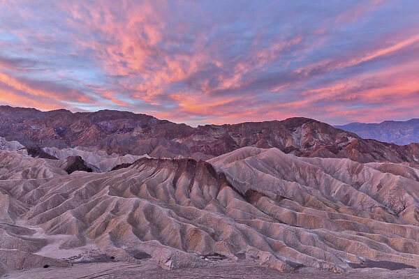 Sunrise over Zabriskie Point and Panamint range, Death Valley, Death Valley National Park, California, USA