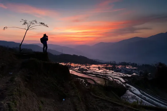 Framed Print : Sunset. Longshuba village in Yuanyang Framed Print : Sunset. Longshuba village in Yuanyang