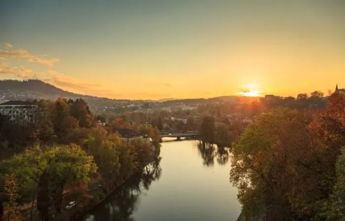 Framed Print : Sunset on the Aare river Framed Print : Sunset on the Aare river