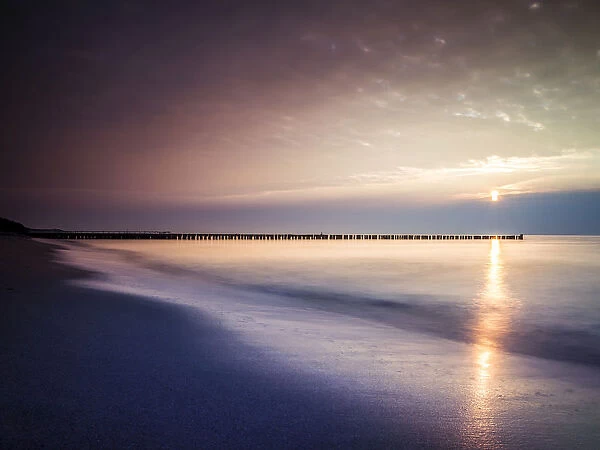 Sunset on the beach of Ahrenshoop, Fischland, Mecklenburg-Western Pomerania, Germany