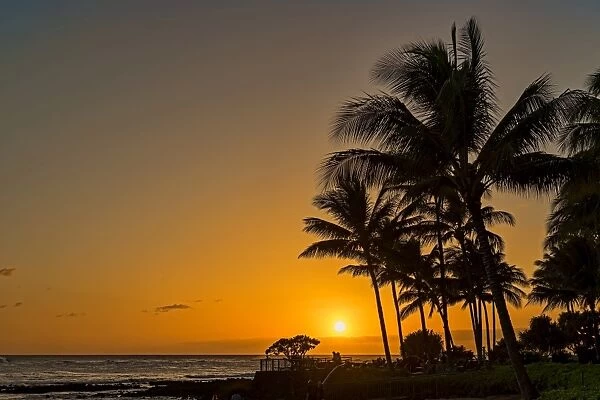 Sunset on the beach, in Poipu, Kauai, Hawaii, United States