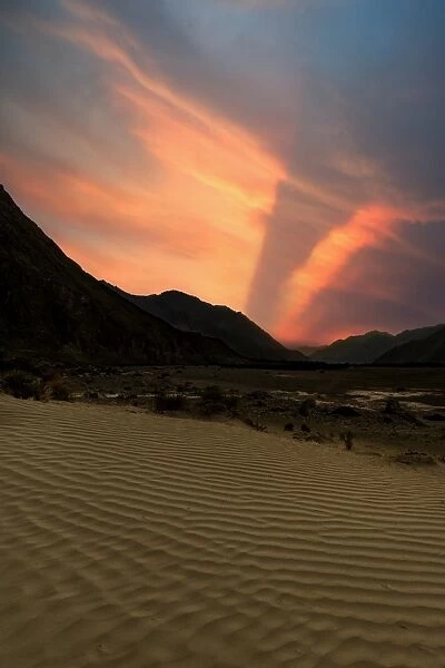 Sunset at Desert area nubra valley part of leh ladakh region, jammu and kashmir, north india