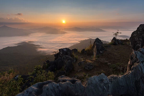 Sunset at Doi Pha Tang (Pha Tang mountain), Chiangrai, Thailand
