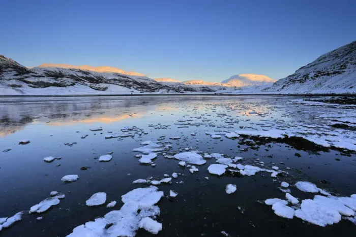 Framed Print : Sunset over the frozen BorgarfjAordur