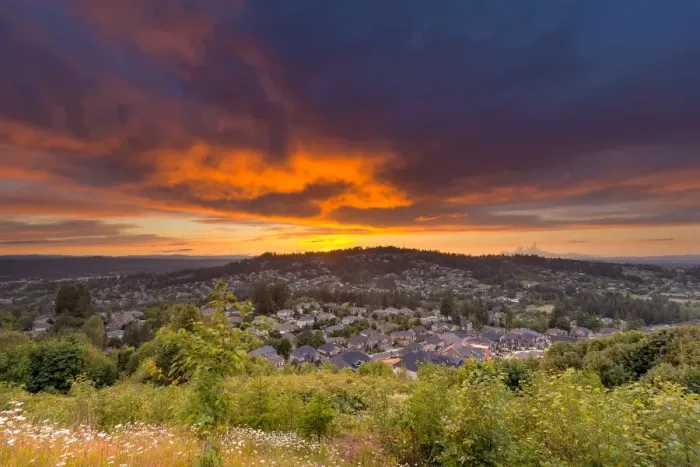 Framed Print : Sunset over Happy Valley Oregon