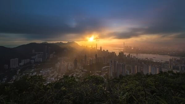 Sunset over Hong Kong city