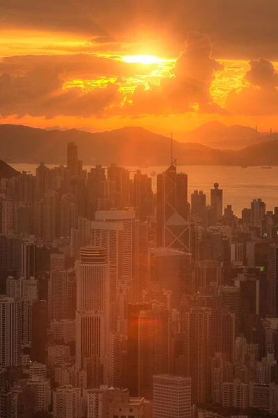 sunset over Hong Kong Wanchai area