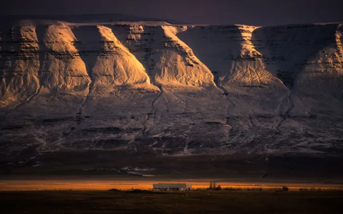Framed Print : Sunset landscape of Icelands mountain range