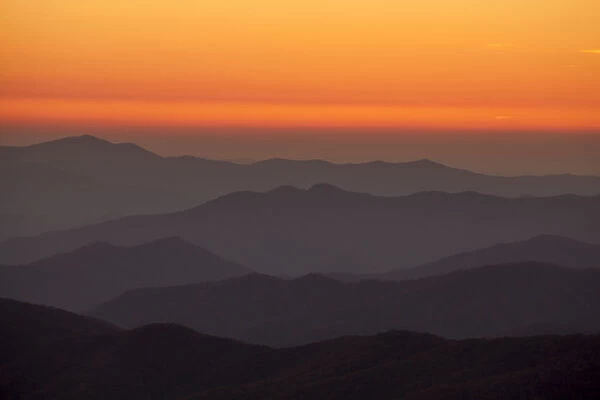 Sunset in mountains at Clingmans Dome, Great Smoky Mountain National Park, Tennessee, USA