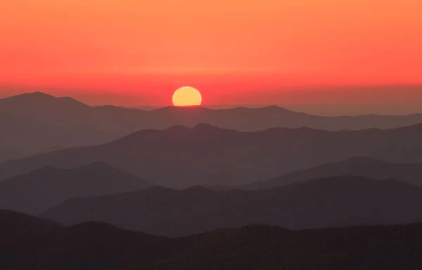 Sunset in mountains at Clingmans Dome, Great Smoky Mountain National Park, Tennessee, USA