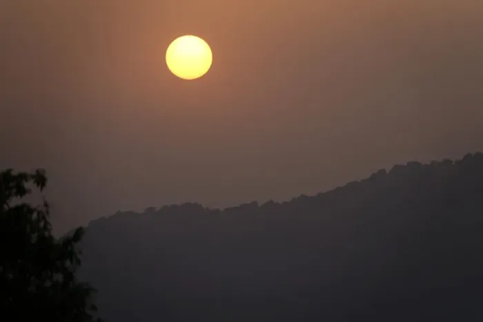 Framed Print : Sunset over the mountains in Mussoorie, a hill station in northern India