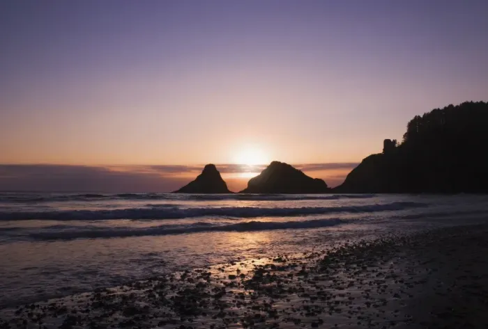 Framed Print : Sunset Behind Offshore Rocks Along The Oregon Coastline Framed Print : Sunset Behind Offshore Rocks Along The Oregon Coastline